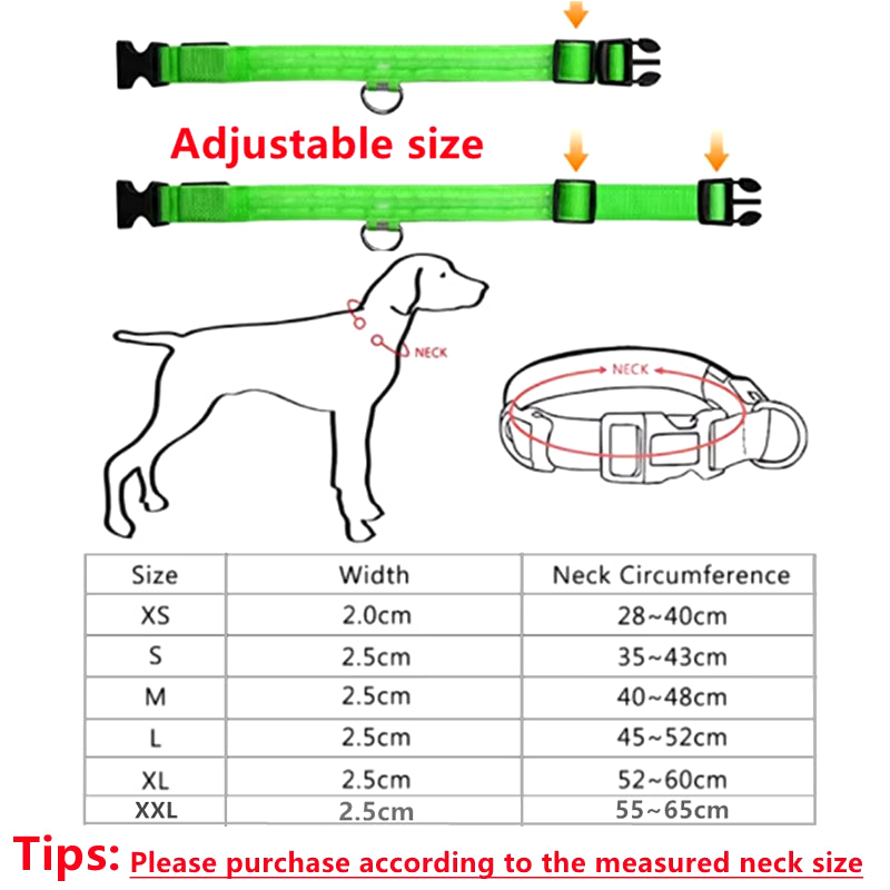 USB Rechargeable LED Luminous Adjustable Dog and Cat Collar for Enhanced Nighttime Visibility and Safety