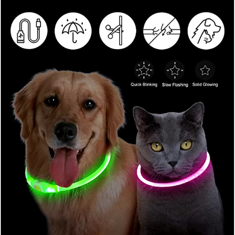 USB Rechargeable LED Luminous Adjustable Dog and Cat Collar for Enhanced Nighttime Visibility and Safety