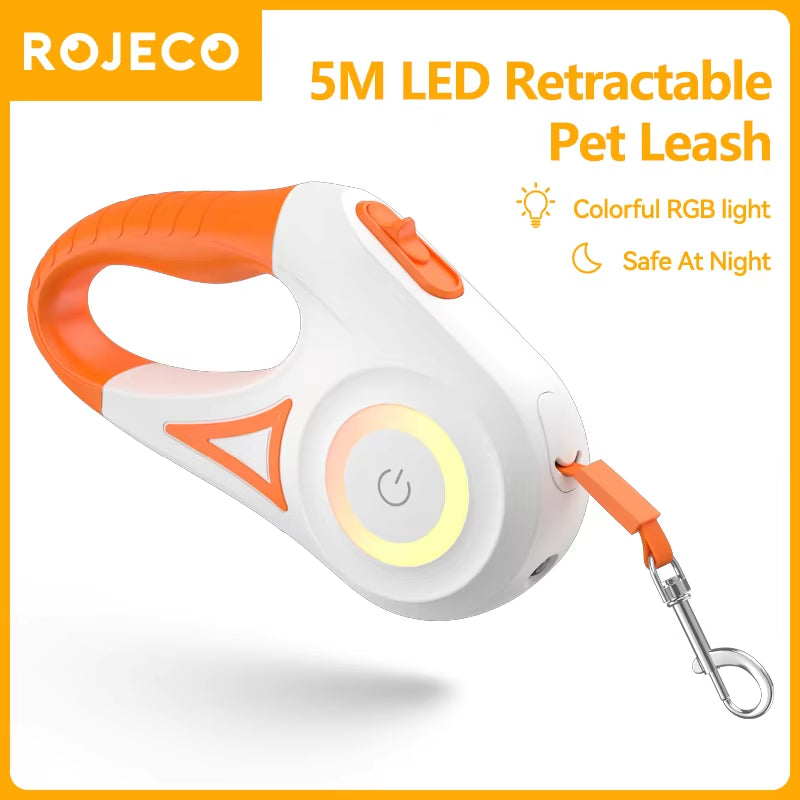 5M Retractable Dog Leash with LED Light - Stylish and Durable Flexi Lead for Walking and Running Pets