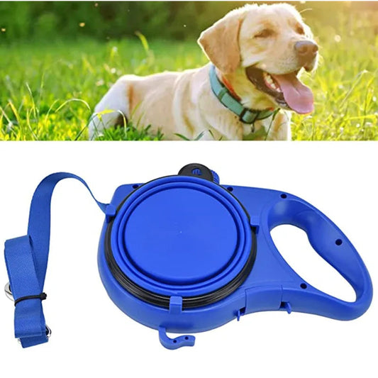 Multifunctional Dog Leash with Integrated Water Bottle, Bowl, and Waste Bag Dispenser for Outdoor Activities