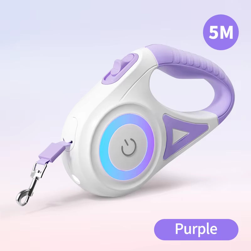 5M Retractable Dog Leash with LED Light - Stylish and Durable Flexi Lead for Walking and Running Pets